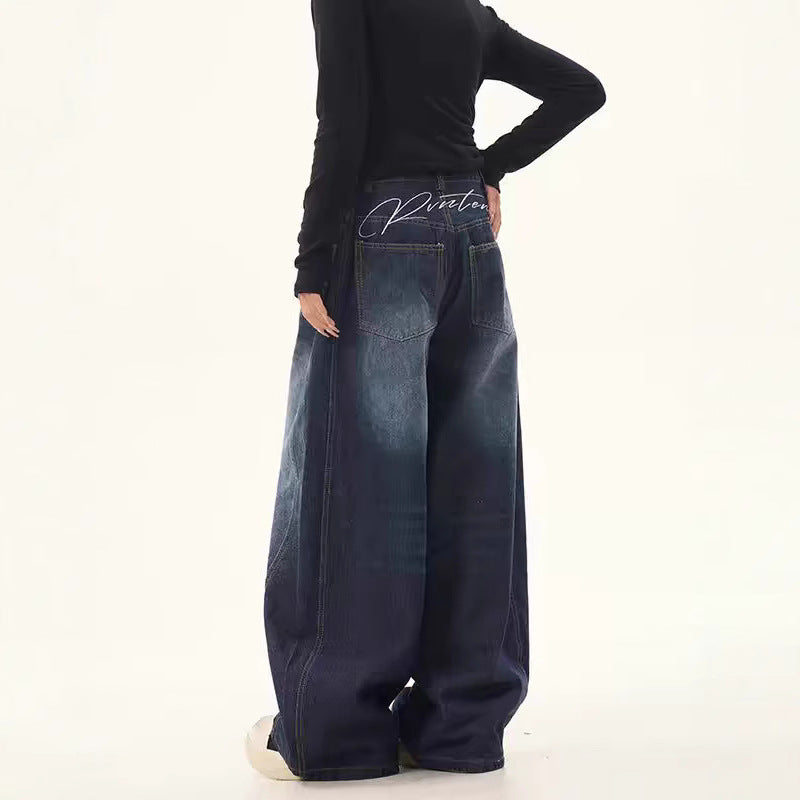 Damen weite High-Waist Jeans mit einzigartigem Design und lässigem Schnitt EB