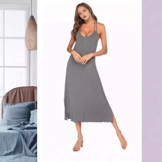 Damen Maxikleid mit eleganten Spaghettiträgern und lässigem Schnitt EB