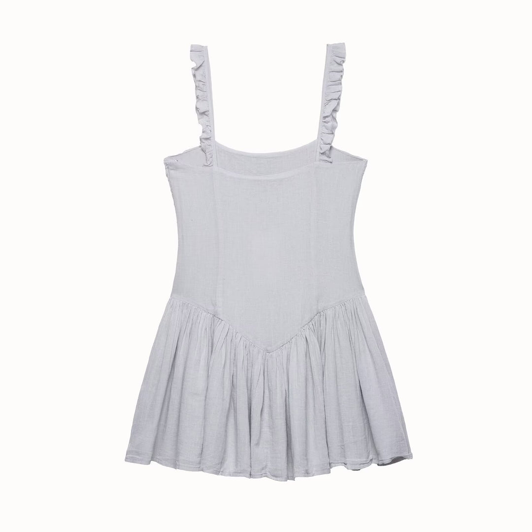 Damen luftiges Babydoll-Kleid mit Rüschendetails und elastischer Taillierung EB