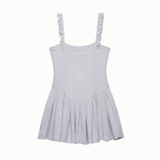 Damen luftiges Babydoll-Kleid mit Rüschendetails und elastischer Taillierung EB