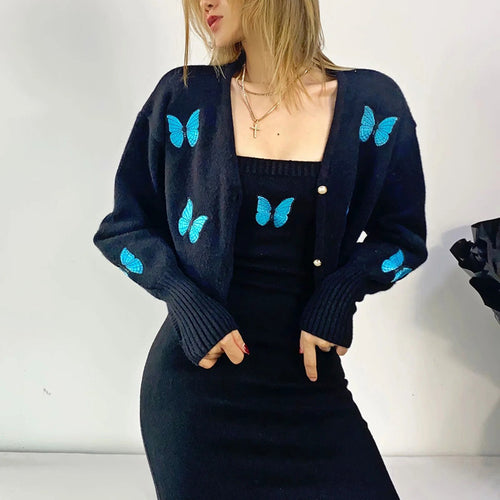 Damen Kurze Strickjacke mit floralem Stickdesign EB