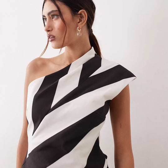 Damen asymmetrisches Wickeloberteil mit Streifenmuster EB