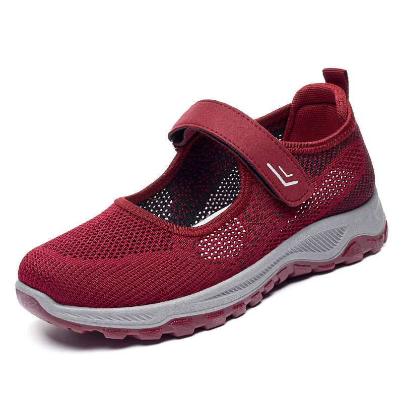 Damen nan gestrickter Mary-Jane-Sneaker mit Klettverschluss, atmungsaktivem Obermaterial und dämpfender Profilsohle EB