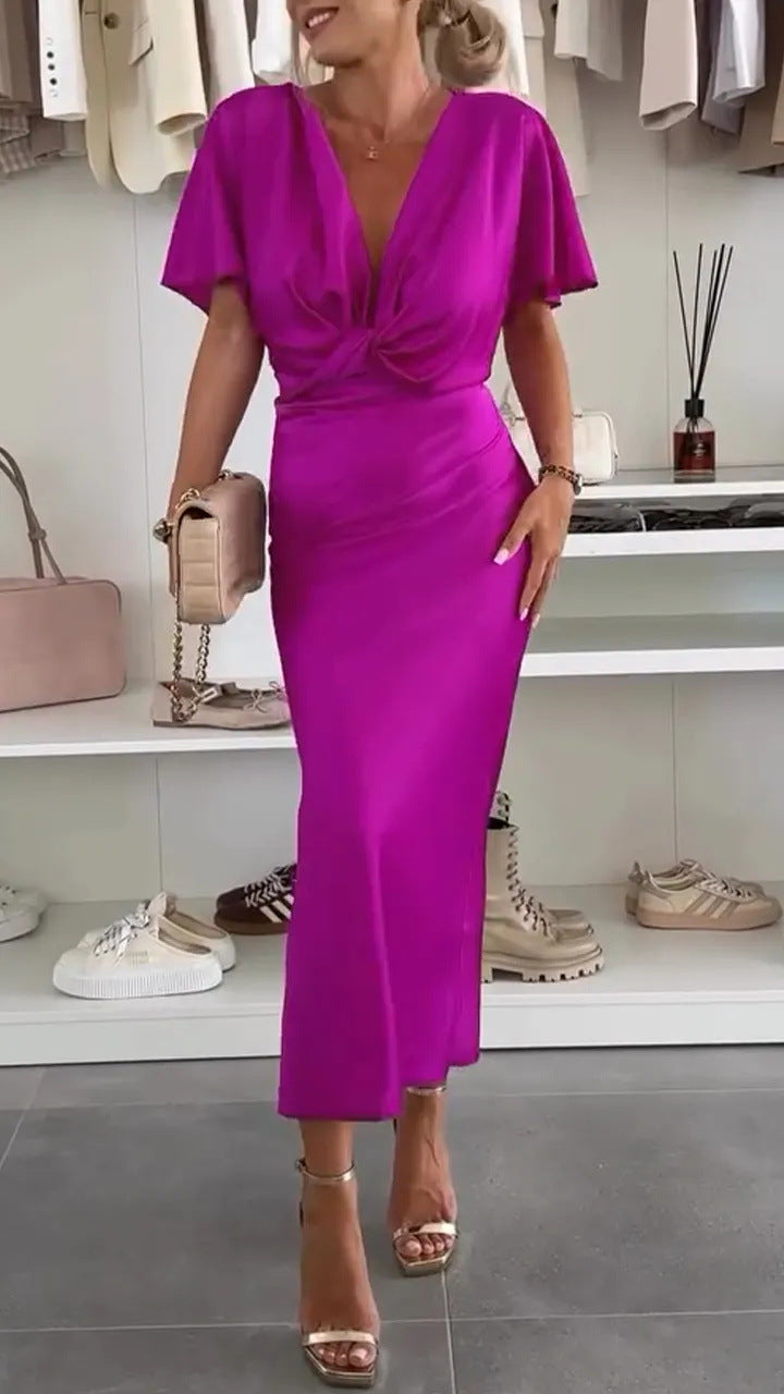 Damen Elegantes Wickelkleid aus satinierter Baumwolle EB