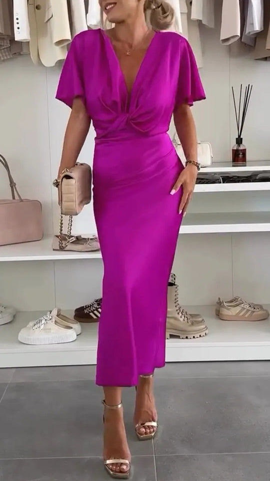 Damen Elegantes Wickelkleid aus satinierter Baumwolle EB