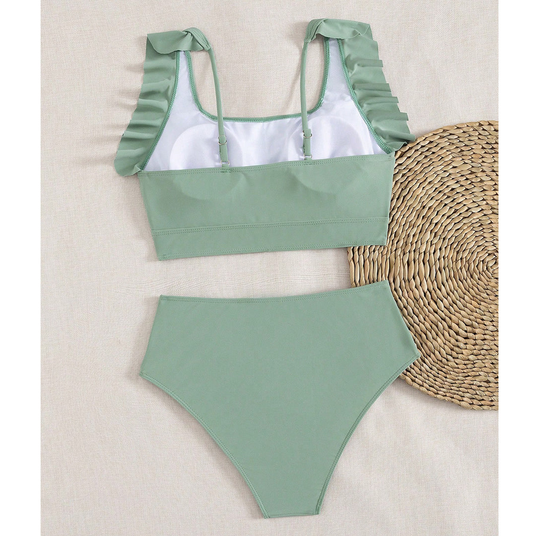 Damen Hochtaillierter Bikini mit Rüschendetails EB