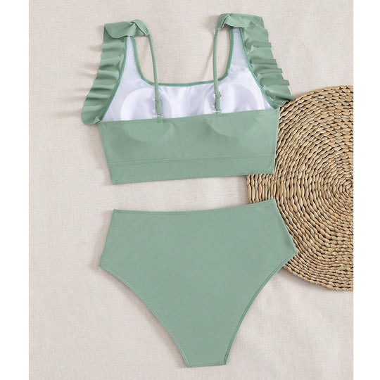 Damen Hochtaillierter Bikini mit Rüschendetails EB
