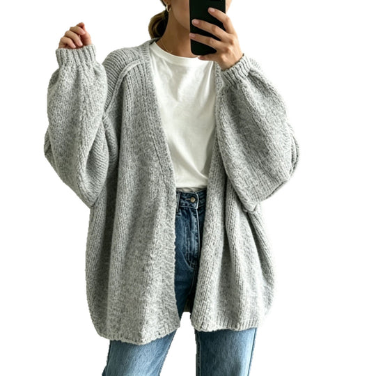 Damen Oversized Grobstrick-Cardigan mit weitem Ärmel EB