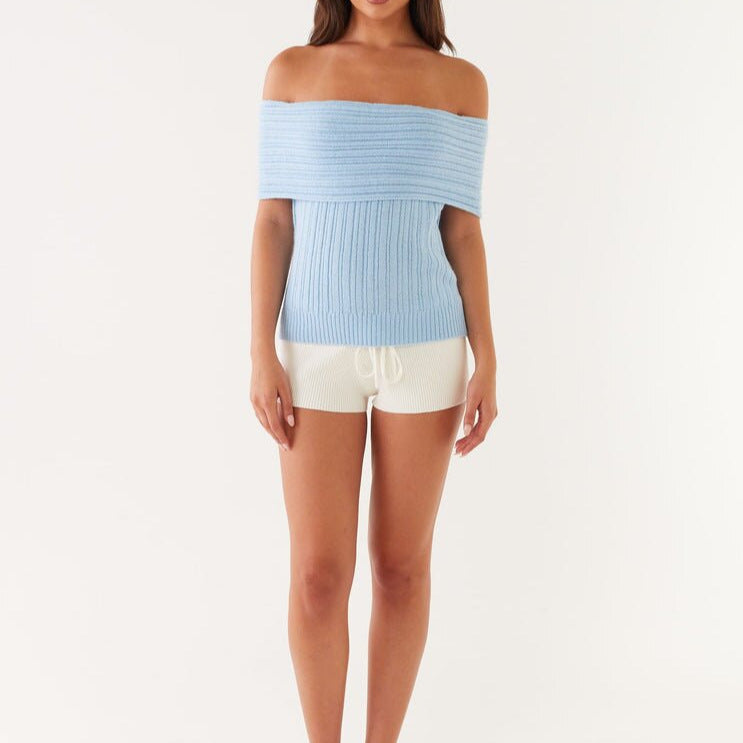 Damen Off-Shoulder Strickoberteil mit Rippstruktur EB