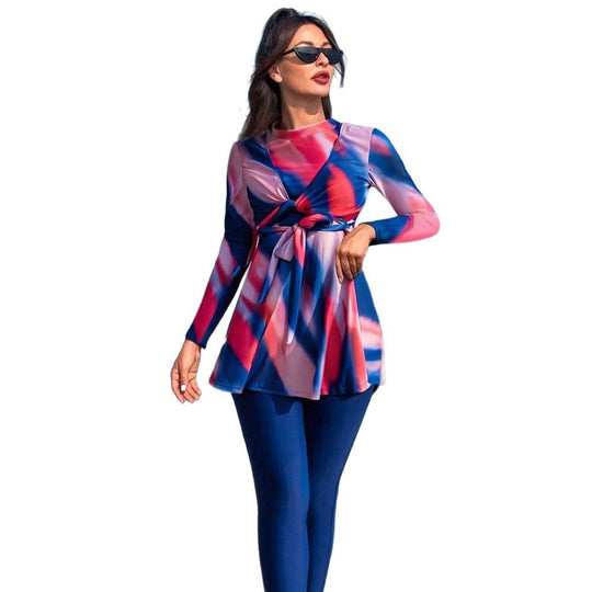 Damen modischer Strandanzug mit langen Ärmeln und femininem Wickeldetail EB