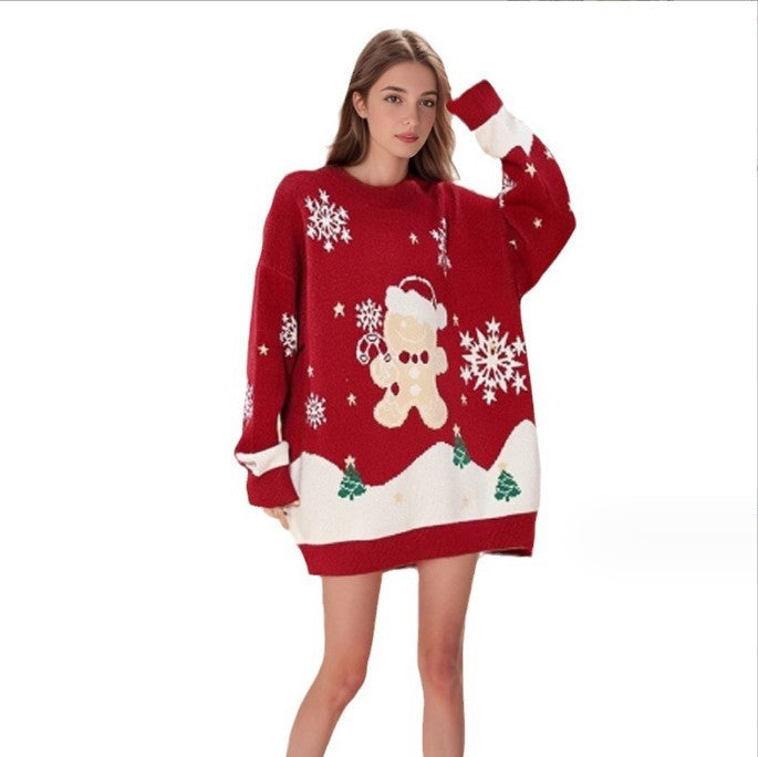 Damen Weihnachts-Pullover mit festlichem Motiv und oversized Schnitt EB