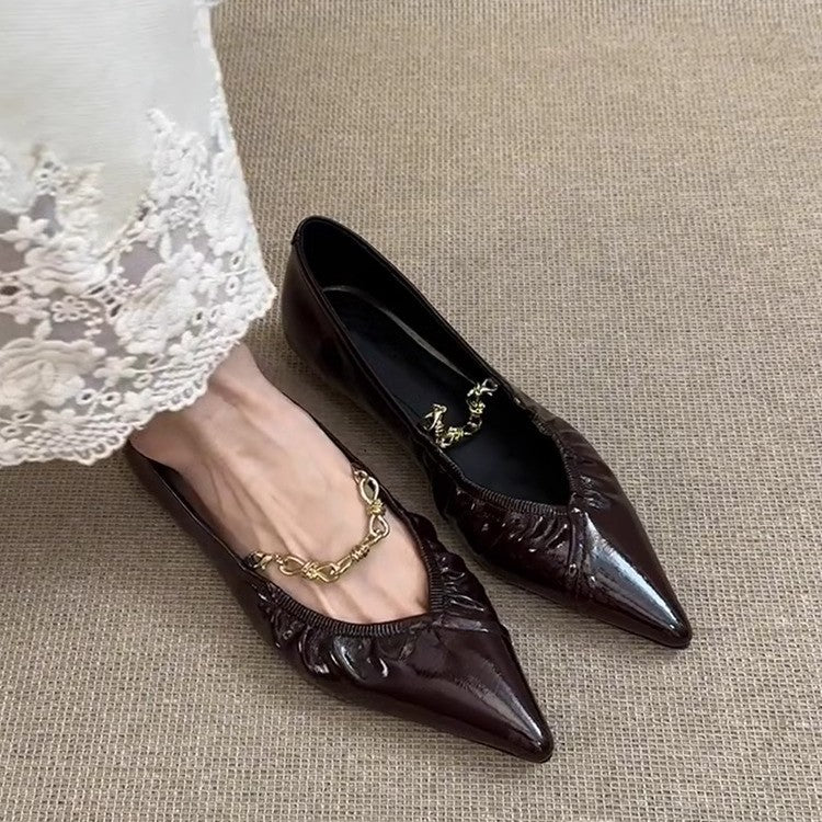 Damen elegante Ballerina-Schuhe mit luxuriösen Falten und Schmuckdetail EB