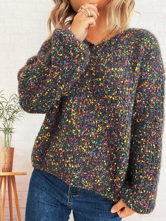 Damen komfortabler Strickpullover mit buntem Strukturmuster und weit geschnittenen Ärmeln EB