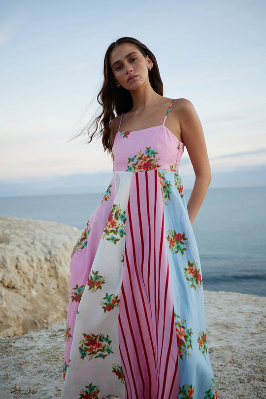 Damen Maxikleid mit floralem Design und verstellbaren Trägern EB