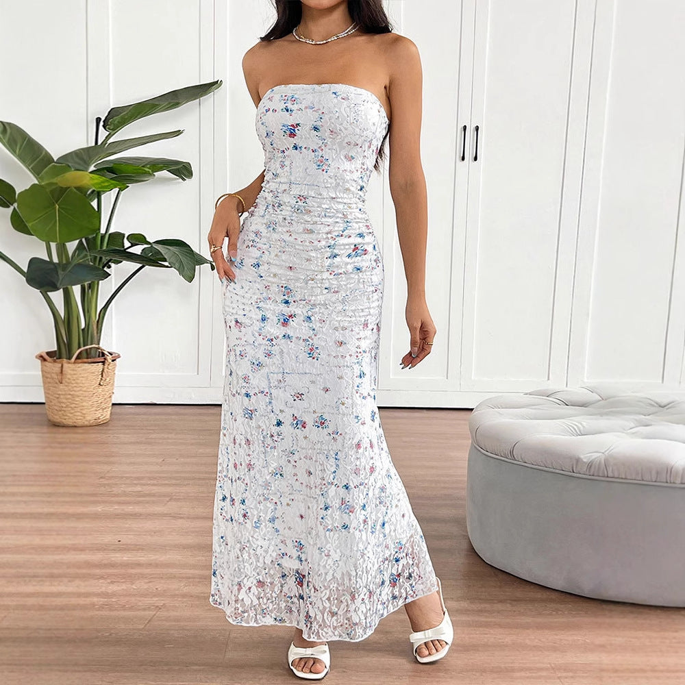 Damen Maxikleid im romantischen Spitzen-Look mit floralen Mustern EB