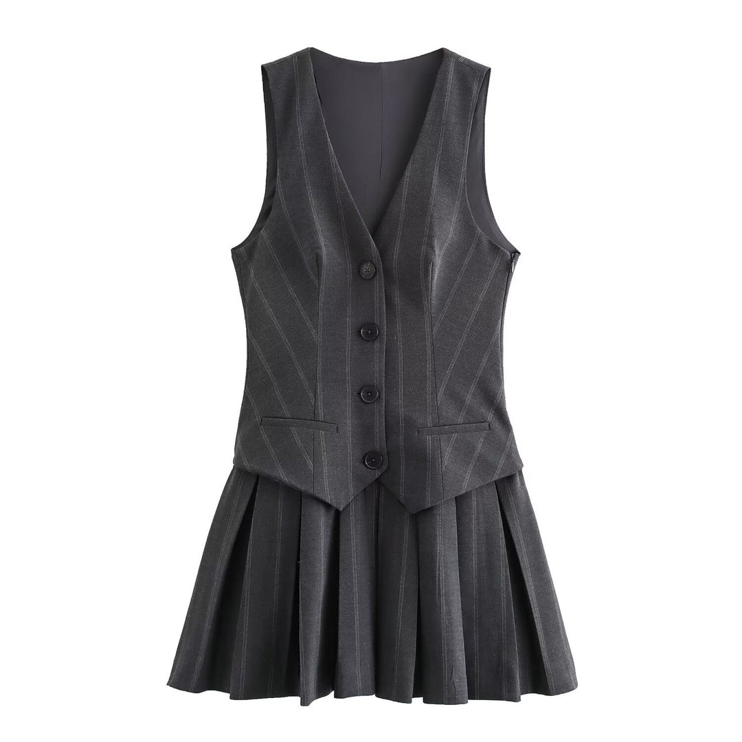 Damen Plissee-Kleid mit tailliertem Oberteil und Knopfleiste EB