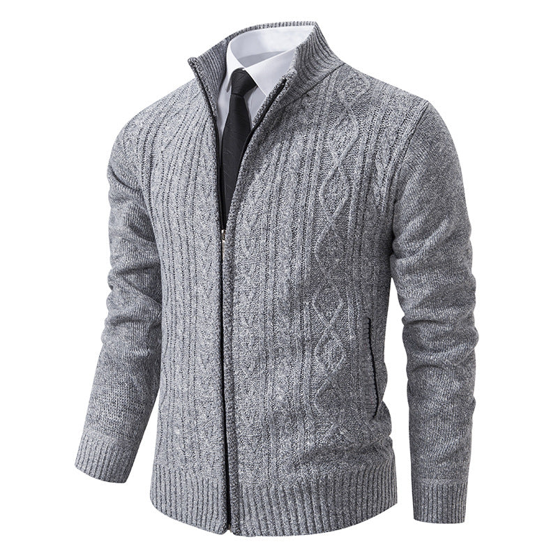 Herren Strickjacke mit Stehkragen und strukturierter Musterung EB