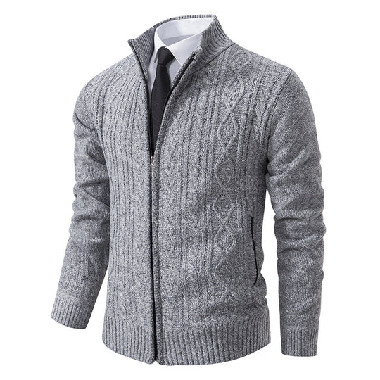 Herren Strickjacke mit Stehkragen und strukturierter Musterung EB