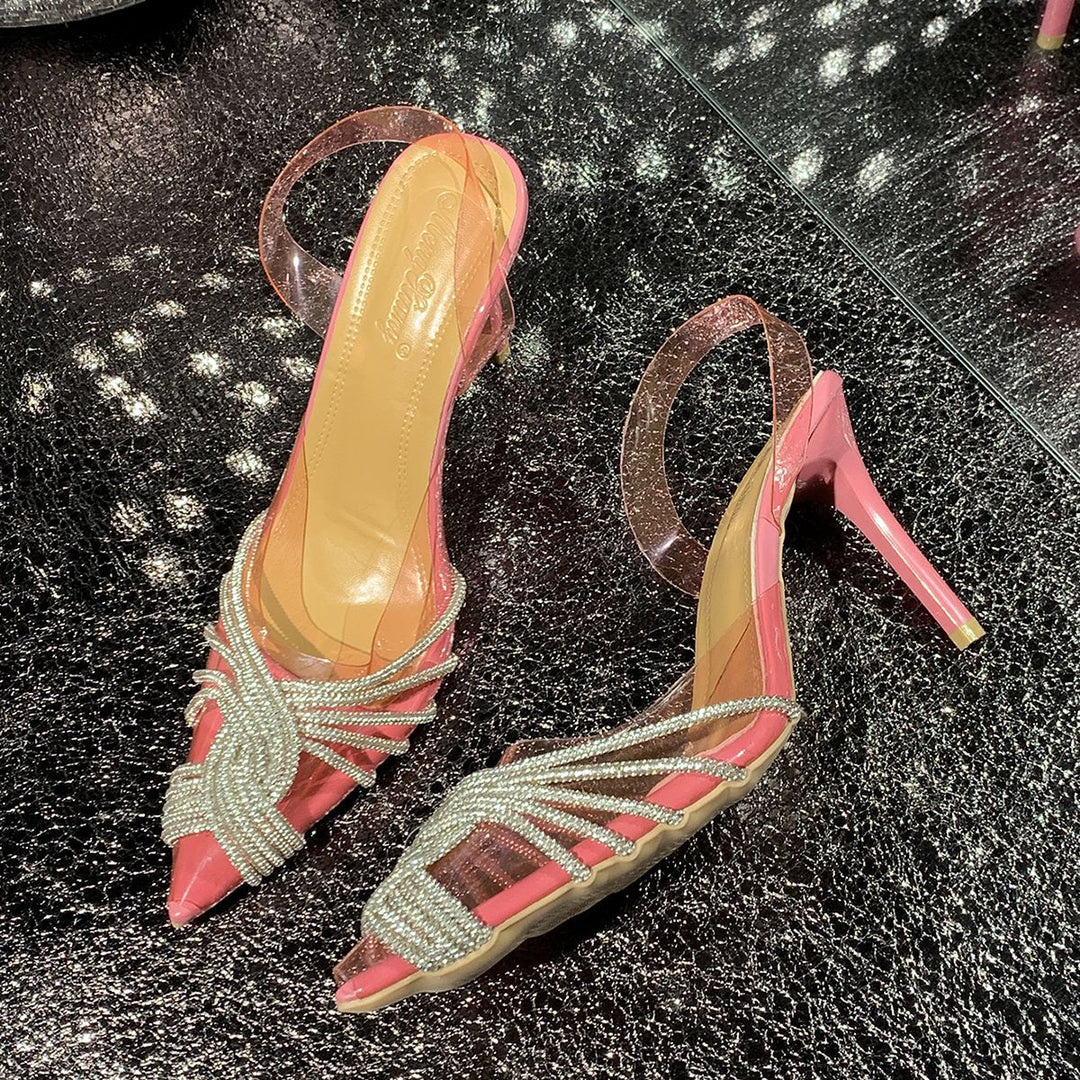 Damen transparente Pumps mit funkelnden Perlenakzenten EB
