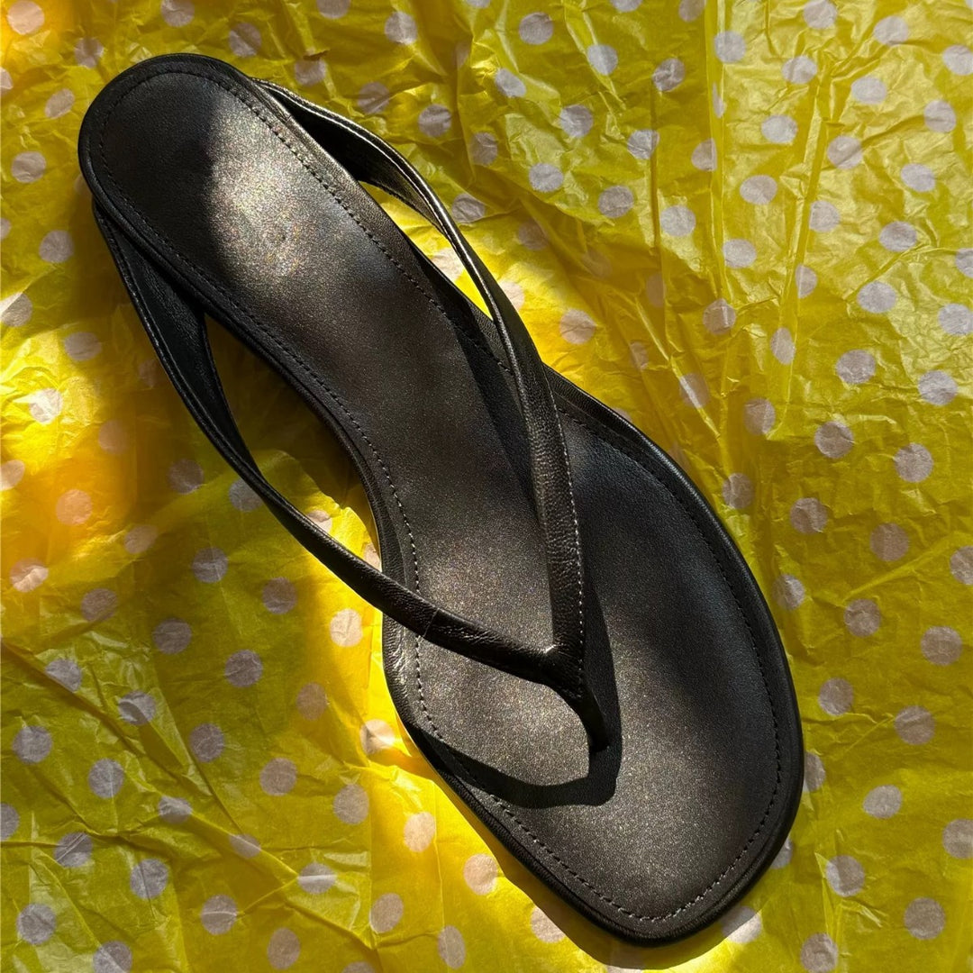 Damen elegante Zehentrenner-Sandalen mit minimalistischem Riemendesign EB