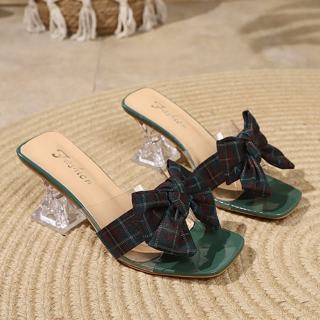 Damen Slingback Sandalen mit dekorativem Schleifen-Design und transparentem Absatz EB