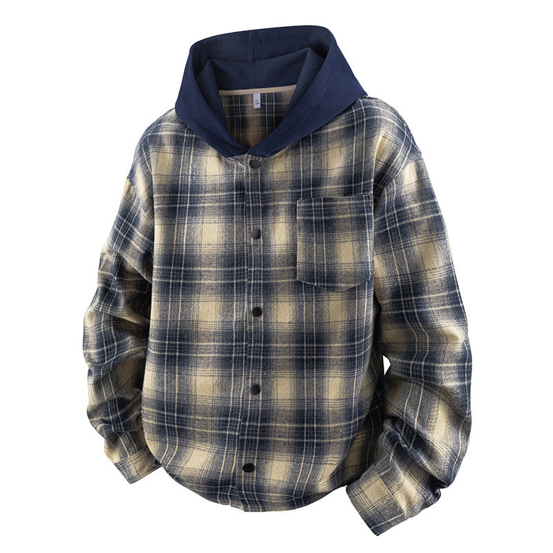 Herren lässige Hemdjacke mit gefütterter Kapuze und Karomuster EB