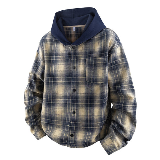 Herren lässige Hemdjacke mit gefütterter Kapuze und Karomuster EB