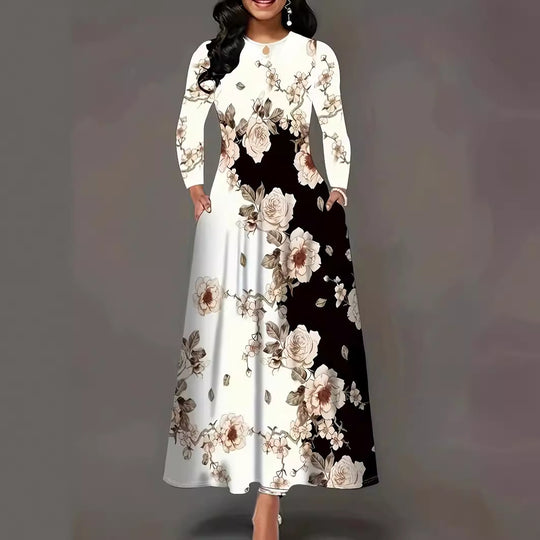 Damen Maxikleid mit floralem Design und praktischen Taschen EB