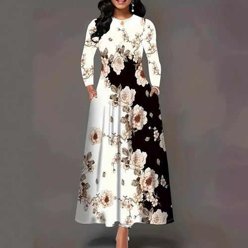Damen Maxikleid mit floralem Design und praktischen Taschen EB