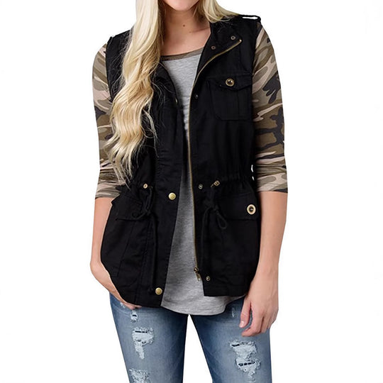 Damen nan Utility-Weste mit Tunnelzug, Kapuze und aufgesetzten Taschen EB