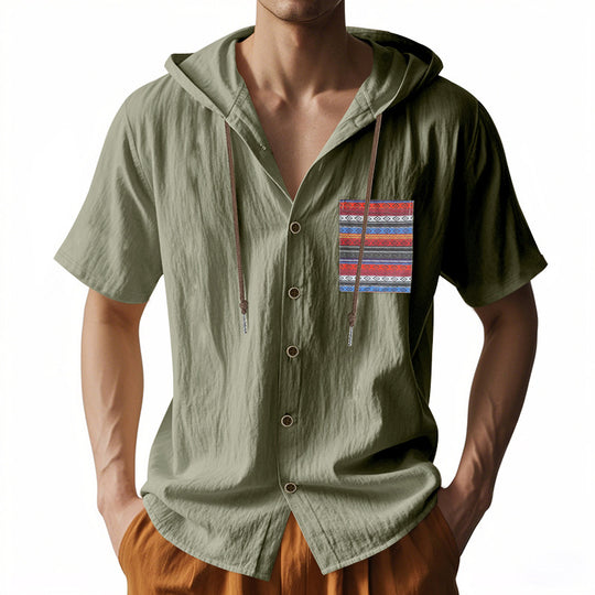 Herren leichtes Kapuzenshirt mit buntem Muster und strukturierter Oberfläche EB