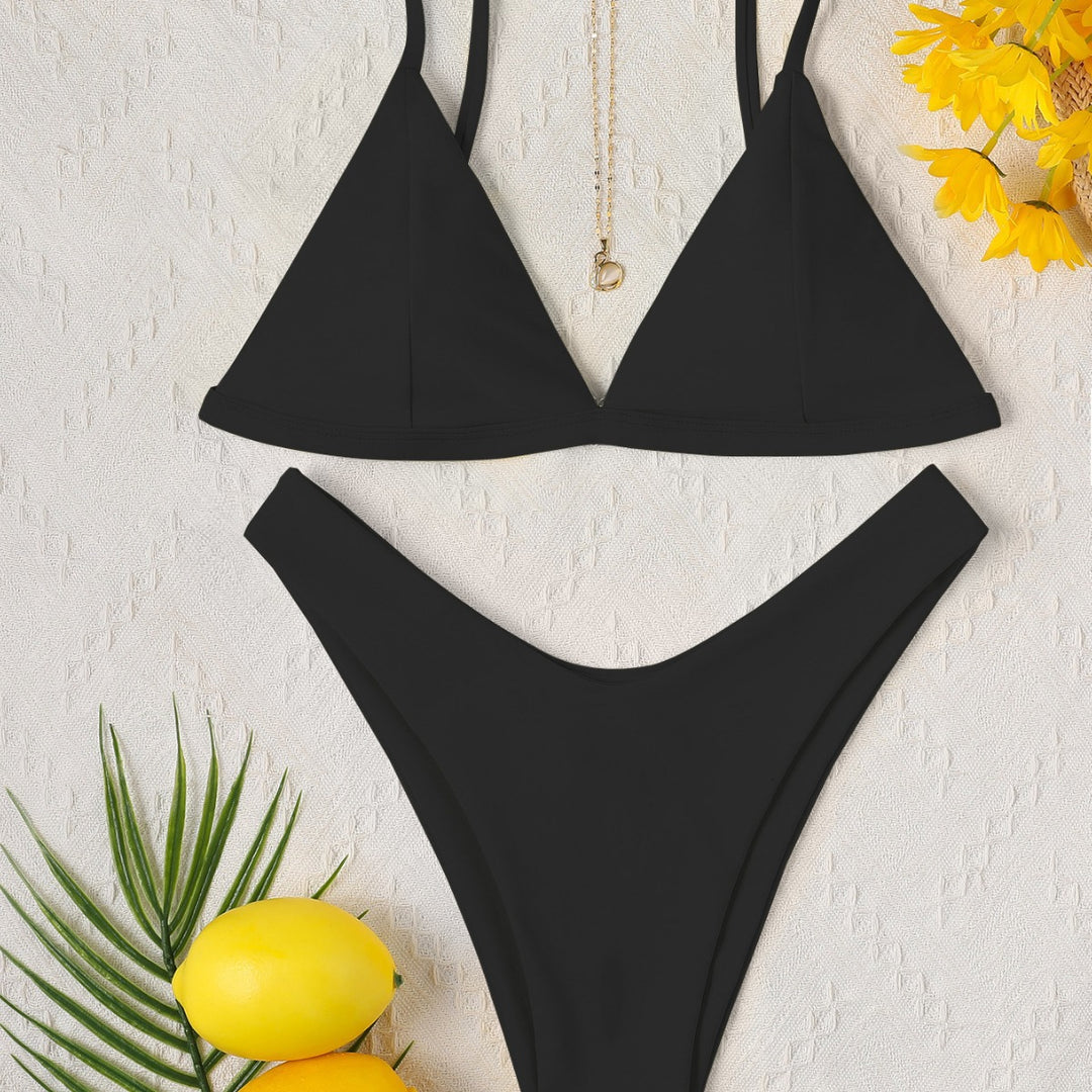 Damen Triangel-Bikini mit hochgeschnittenem Design und feinen Rippstrukturen EB