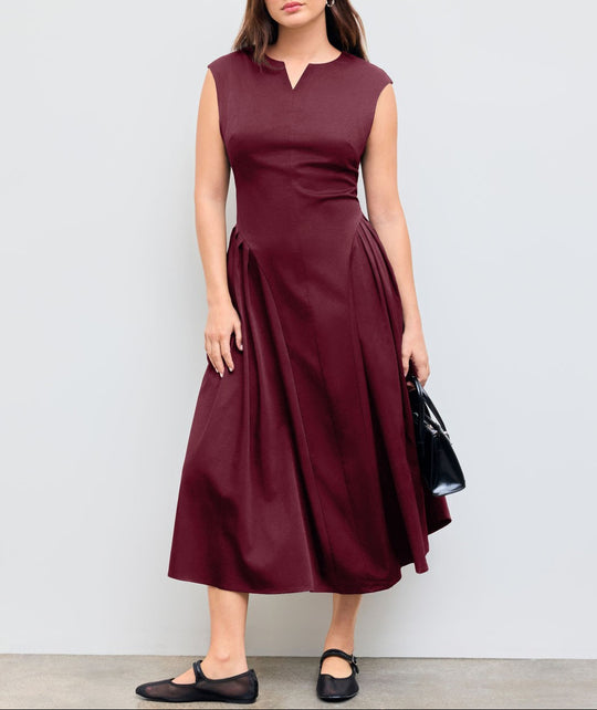 Damen elegantes Maxikleid mit voluminösen Falten und ärmellosem Design EB