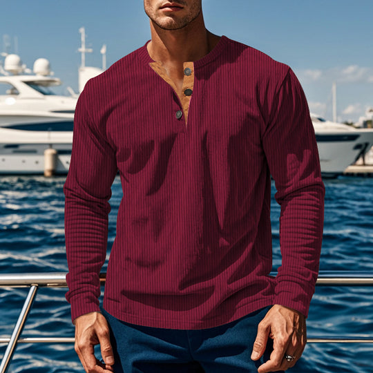 Herren Langarm-Henleyshirt aus leichtem Rippstoff mit Knopfleiste EB