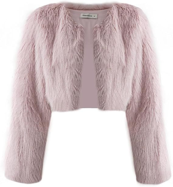 Damen Kurze glamouröse Kunstfelljacke mit lockeren Ärmeln EB