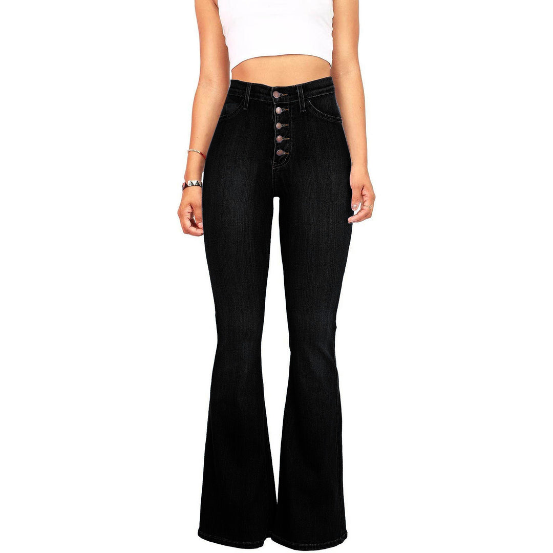 Damen Flared Jeans mit hohem Bund und dekorativer Knopfleiste EB