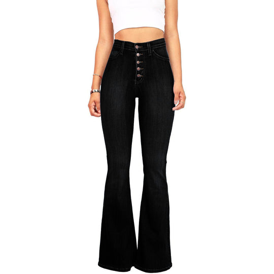 Damen Flared Jeans mit hohem Bund und dekorativer Knopfleiste EB