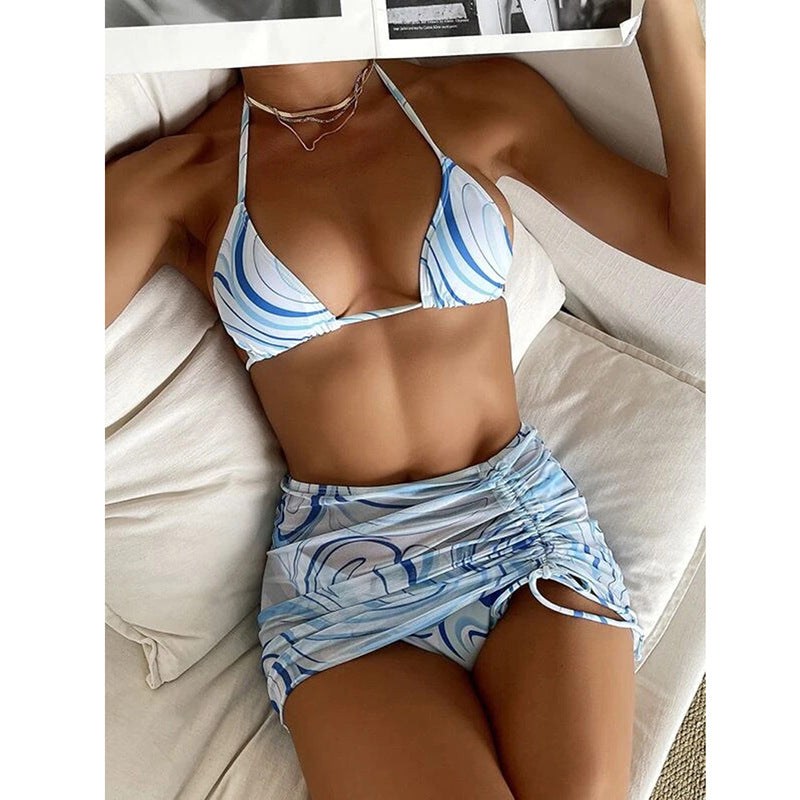 Damen Bikini-Set mit gerafftem Rock und Triangel-Oberteil EB