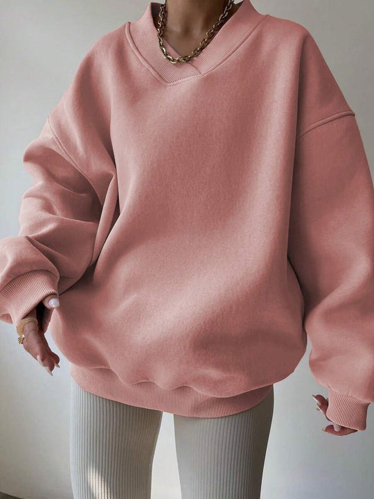 Damen Oversized V-Ausschnitt Sweatshirt mit verstärktem Rippkragen und extraweitem Cut EB