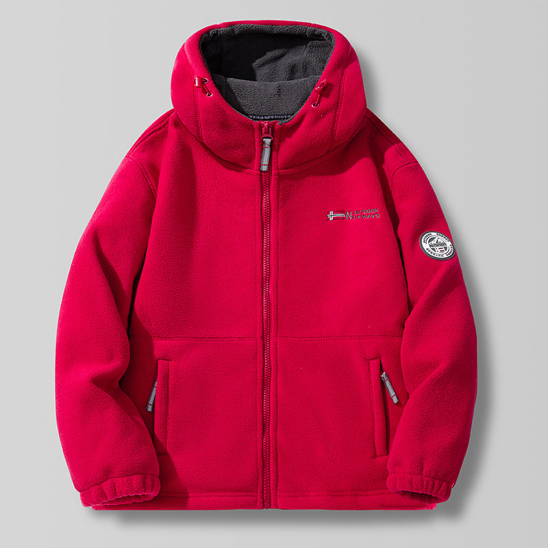 Unisex nan Kapuzen-Fleecejacke mit hochgeschlossenem Haubenkragen, durchgehendem Reißverschluss und seitlichen Einschubtaschen EB