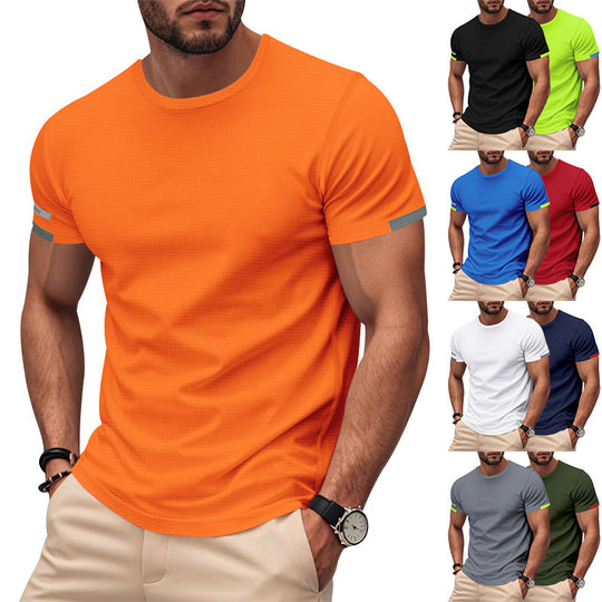 Herren nan athletisches Kurzarm Baumwolljersey T-Shirt mit Rundhalsausschnitt und reflektierenden Ärmeldetails EB