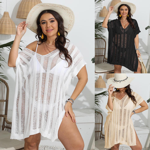 Damen luftiger Beach-Kaftan mit feinem Streifenmuster EB