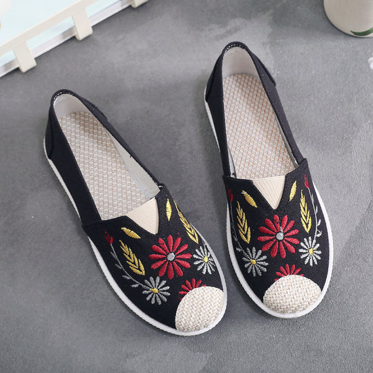 Damen Slip-On Schuhe mit floralem Stickdesign und rutschfester Sohle EB