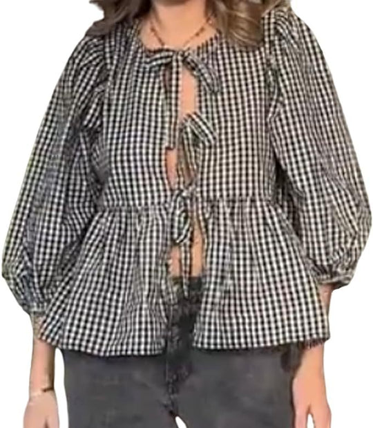 Damen Bluse mit voluminösen Ärmeln und modischem Leopardenmuster EB