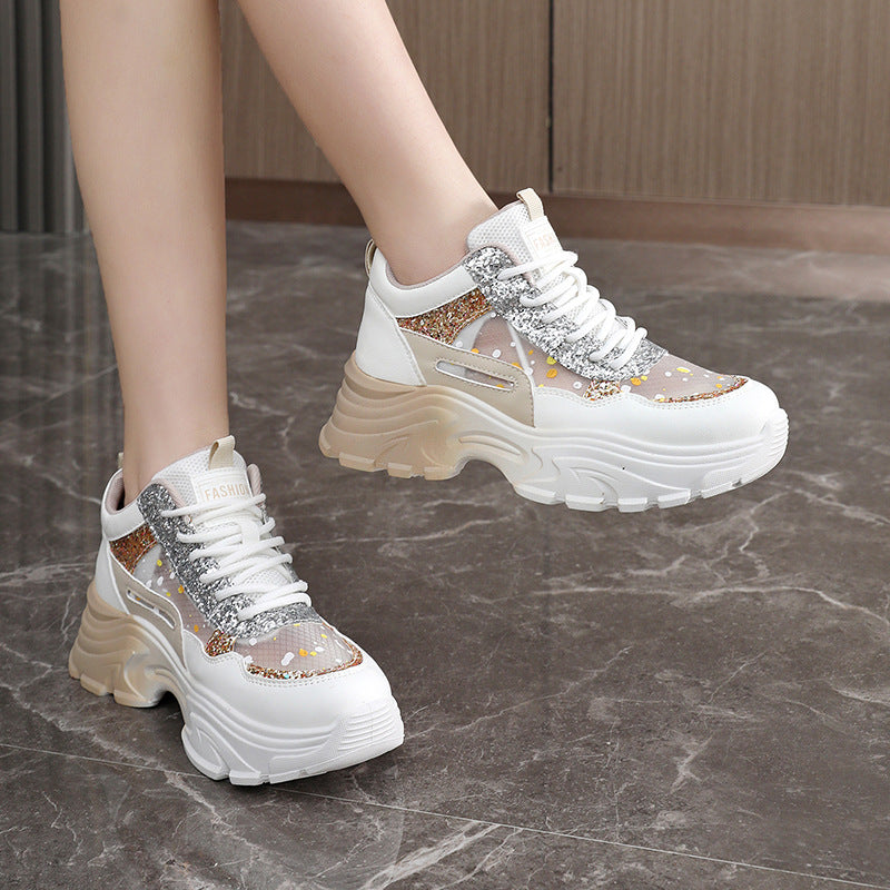 Damen Trendige Chunky Sneakers mit glitzernden Akzenten und ausgeprägtem Sohlenprofil EB