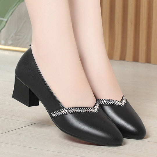 Damen elegante Pumps mit funkelndem Strass und komfortablem Blockabsatz EB