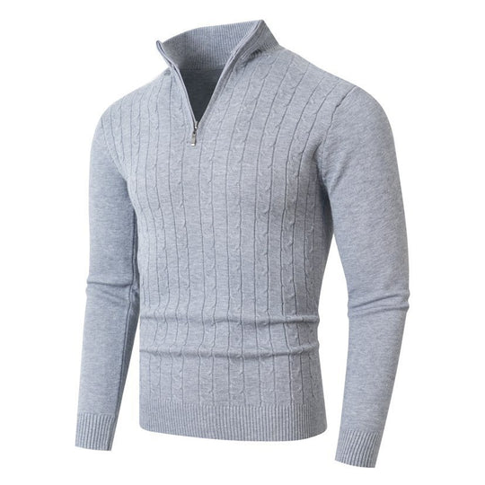 Herren nan gerippter Halbzip-Pullover mit Zopfmuster, Stehkragen und schmaler Passform EB