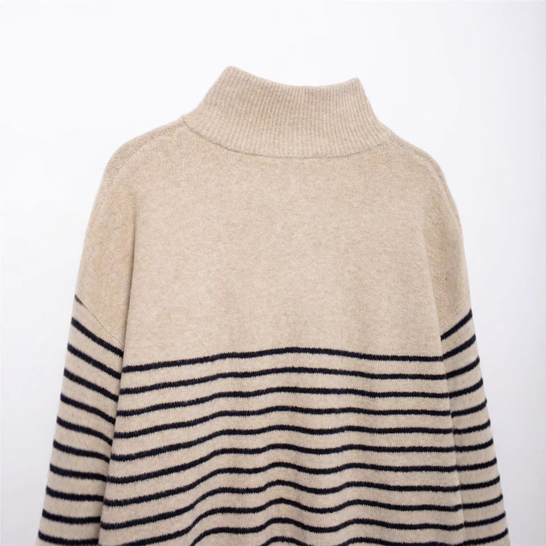 Damen Strickpullover mit hochgeschlossenem Kragen und Knopfdetails EB