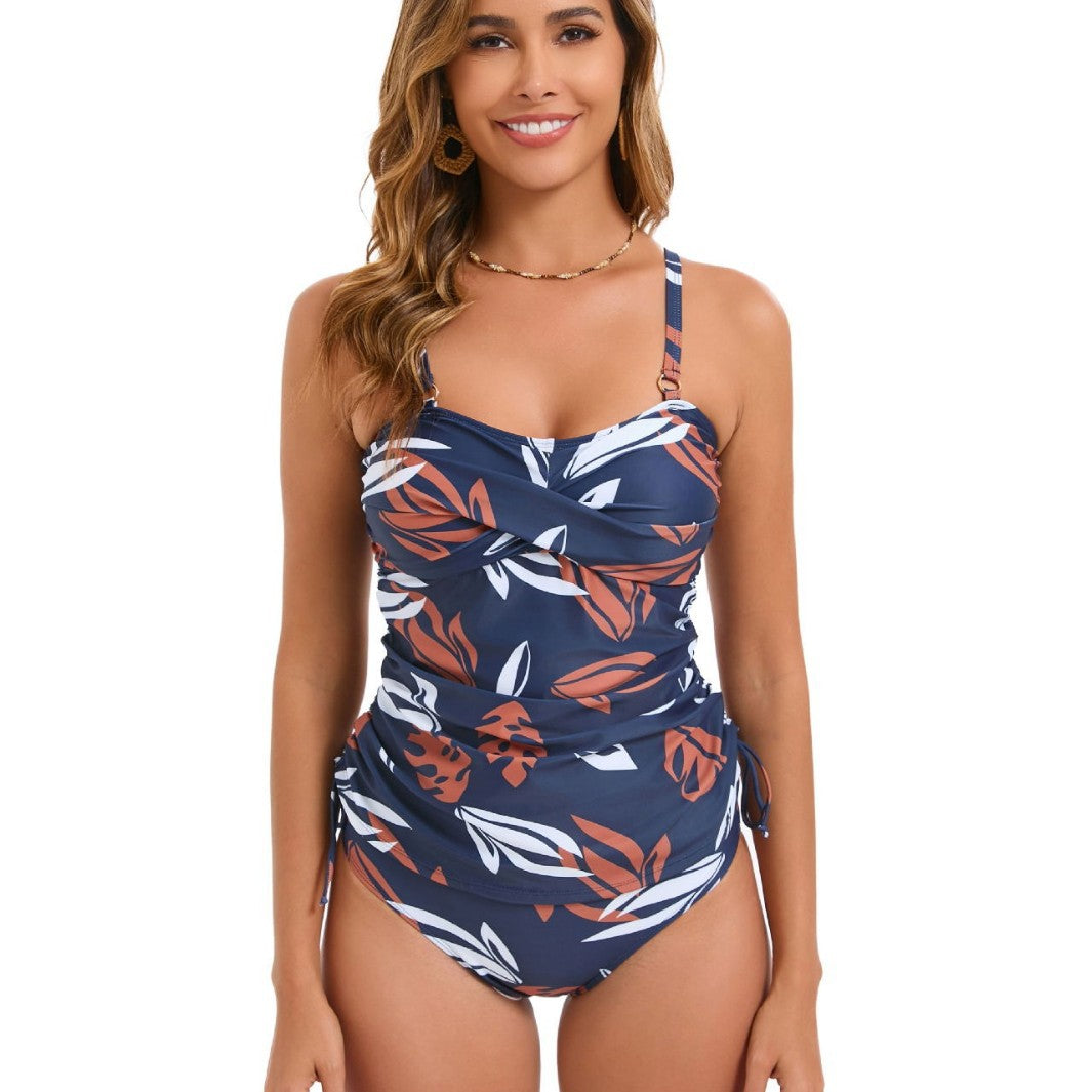 Damen Einteiler Badeanzug mit Raffung und floralem Druck EB