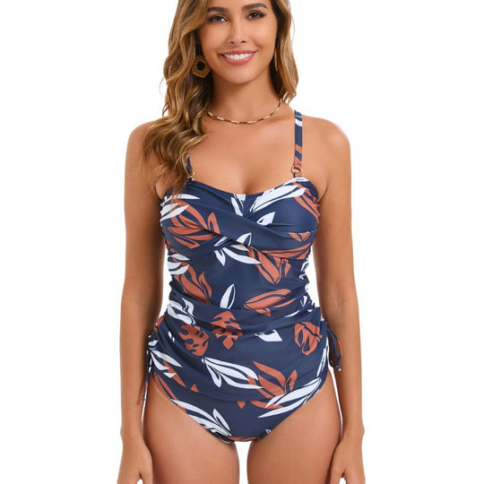 Damen Einteiler Badeanzug mit Raffung und floralem Druck EB